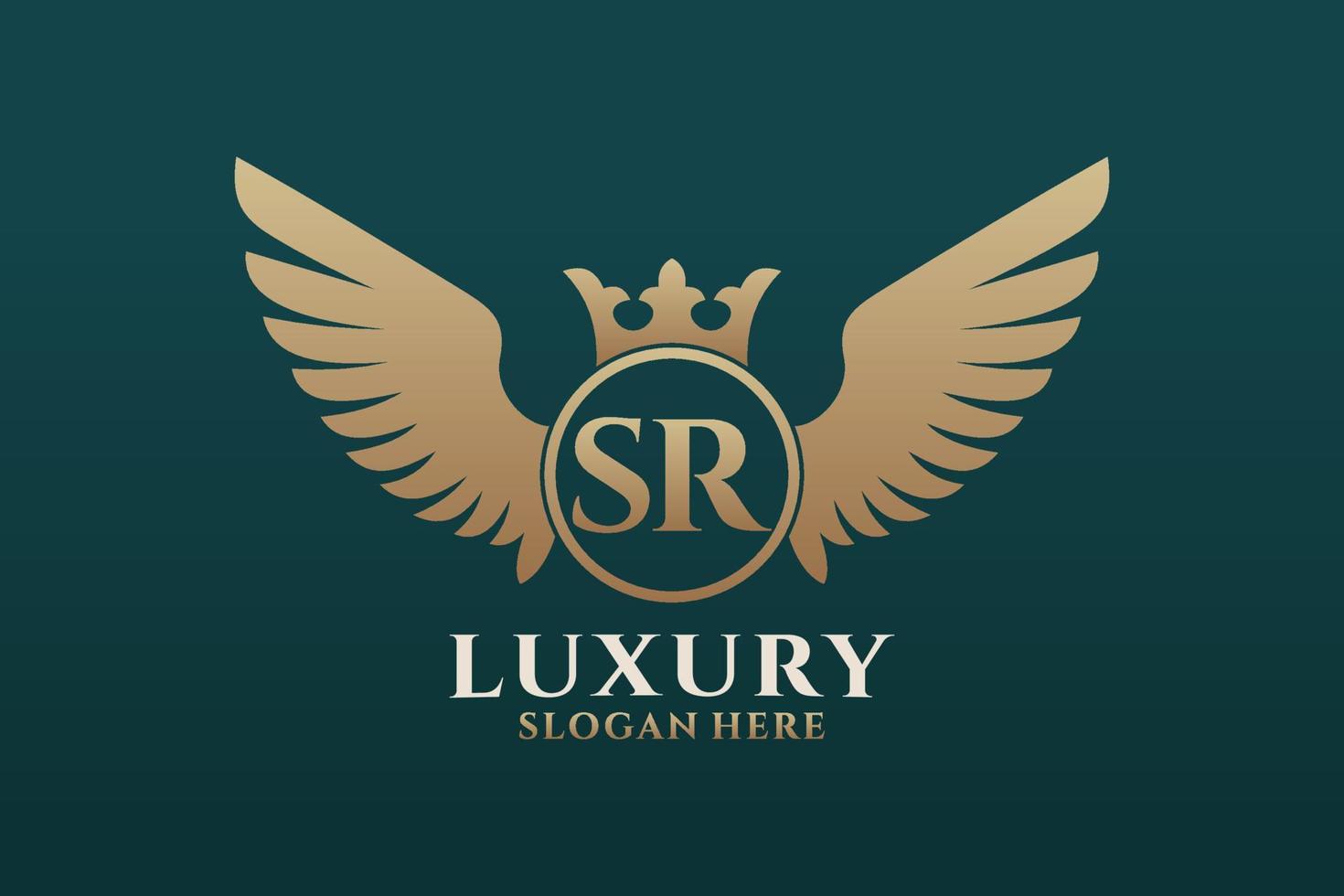 luxe Koninklijk vleugel brief sr kam goud kleur logo vector, zege logo, kam logo, vleugel logo, vector logo sjabloon.