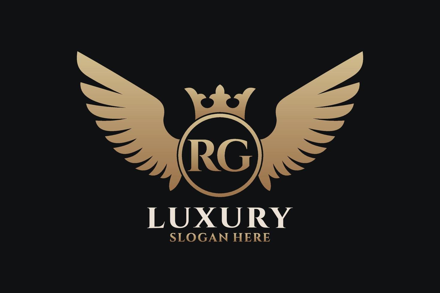 luxe Koninklijk vleugel brief rg kam goud kleur logo vector, zege logo, kam logo, vleugel logo, vector logo sjabloon.