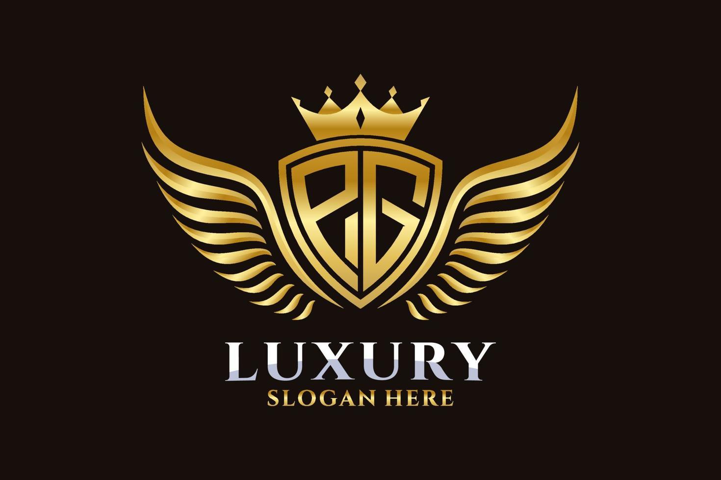 luxe Koninklijk vleugel brief pag kam goud kleur logo vector, zege logo, kam logo, vleugel logo, vector logo sjabloon.