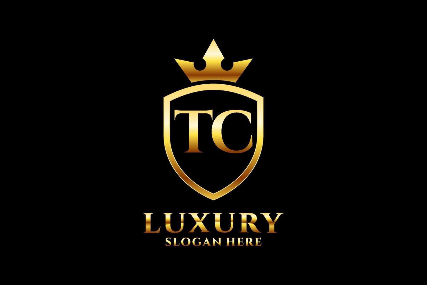 eerste tc elegant luxe monogram logo of insigne sjabloon met scrollt en Koninklijk kroon - perfect voor luxueus branding projecten vector