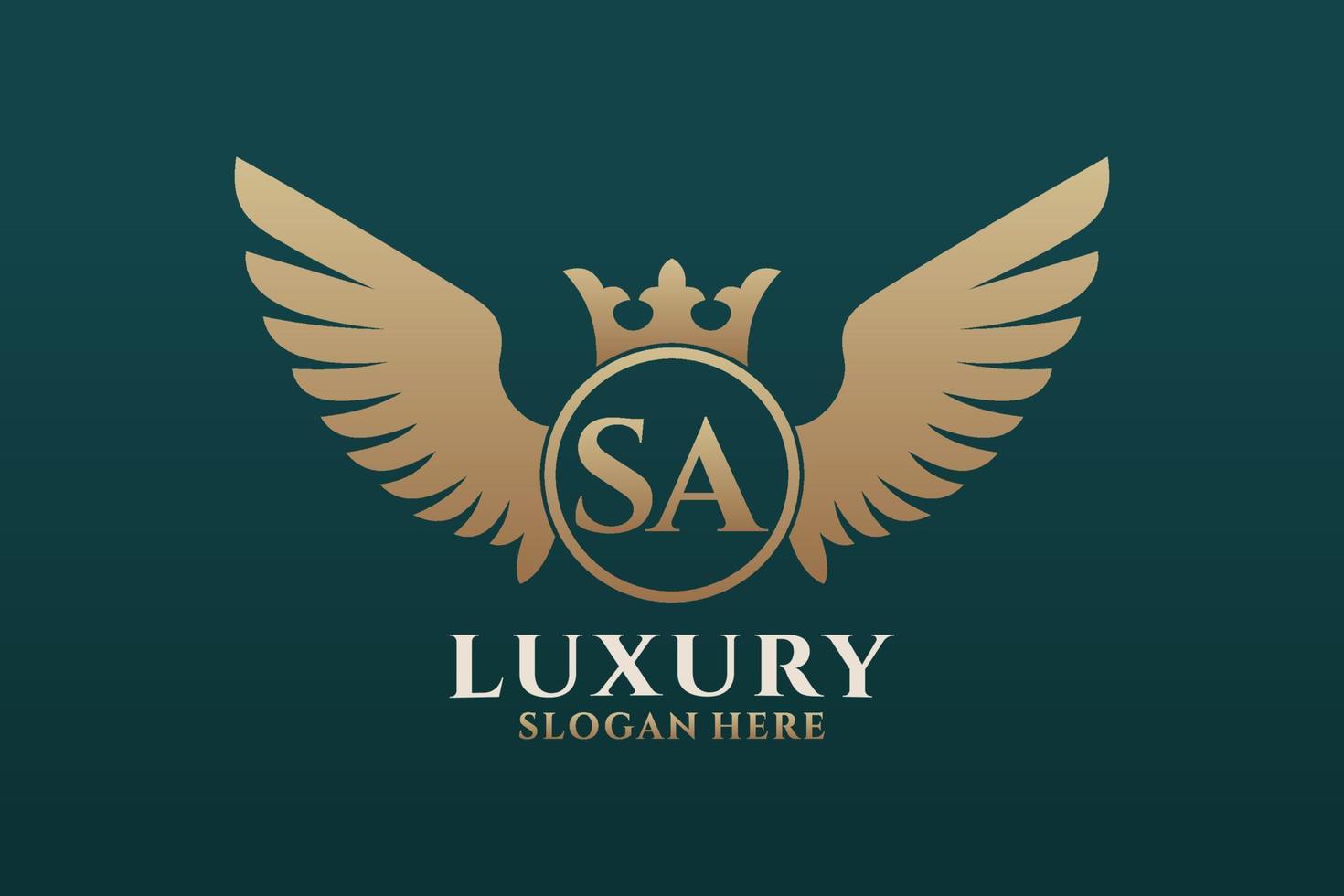 luxe Koninklijk vleugel brief sa kam goud kleur logo vector, zege logo, kam logo, vleugel logo, vector logo sjabloon.