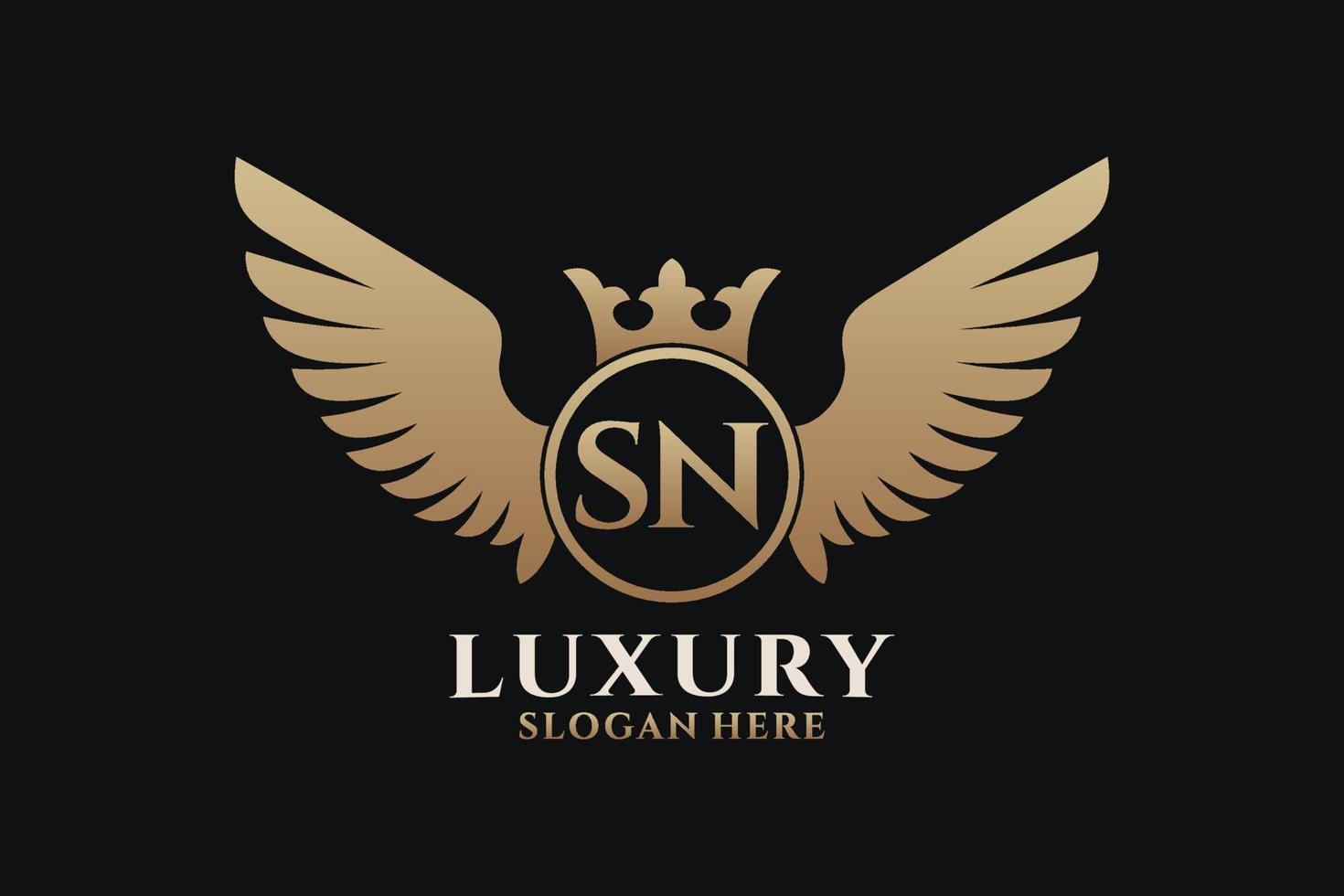 luxe Koninklijk vleugel brief sn kam goud kleur logo vector, zege logo, kam logo, vleugel logo, vector logo sjabloon.