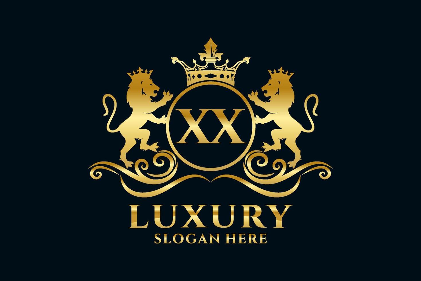 eerste xx brief leeuw Koninklijk luxe logo sjabloon in vector kunst voor luxueus branding projecten en andere vector illustratie.