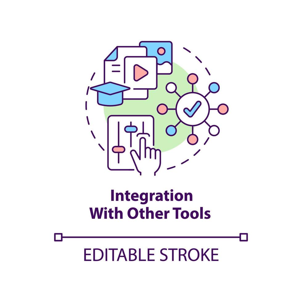 integratie met andere gereedschap concept icoon. lcms voorzien zijn van abstract idee dun lijn illustratie. multimedia inhoud. geïsoleerd schets tekening. bewerkbare hartinfarct. vector