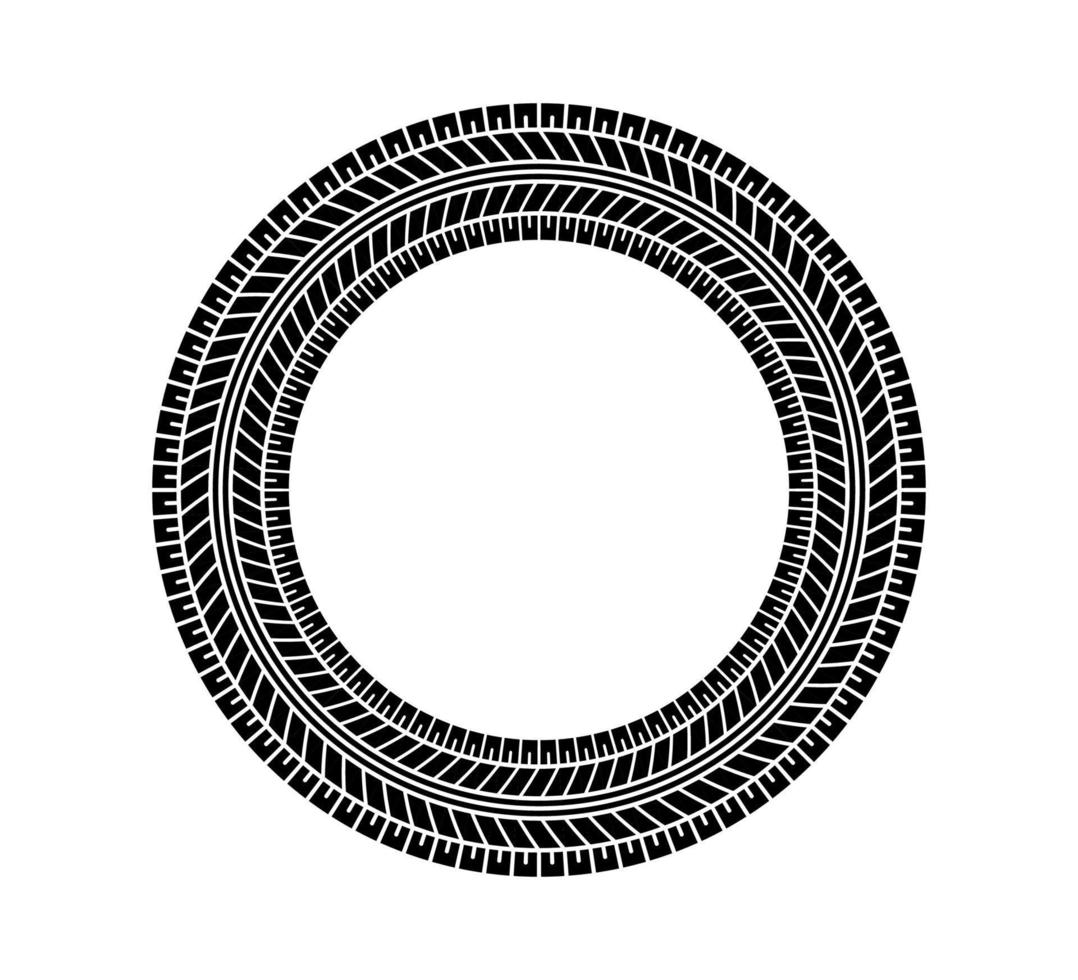 auto band betreden cirkel kader. auto en motorfiets band patroon, wiel band betreden bijhouden afdrukken. zwart band ronde grens. vector illustratie geïsoleerd Aan wit achtergrond