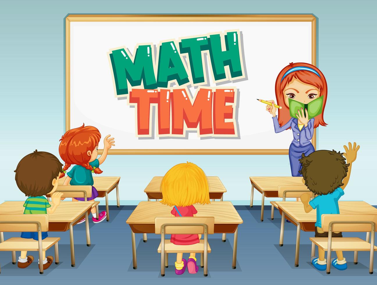 klaslokaalscène met wiskundeleraar en studenten vector