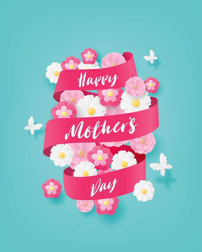 papierkunst gelukkige moederdag banner rond bloemen vector