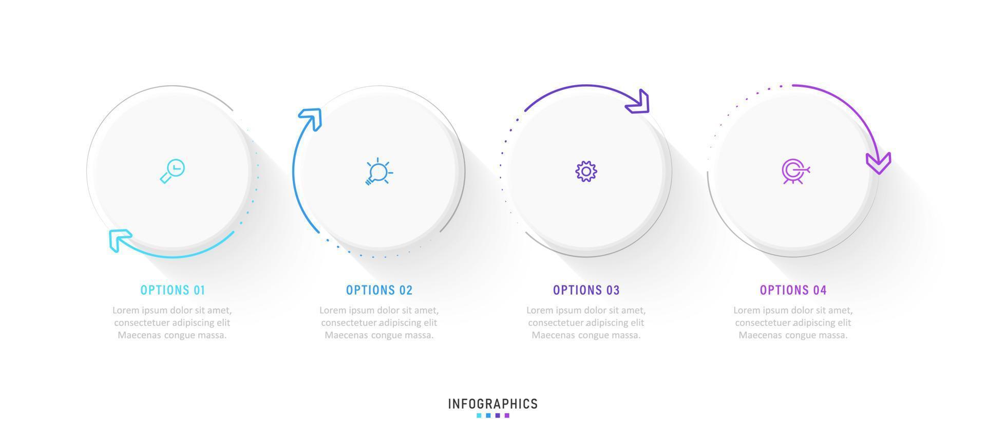 vector infographic labelontwerpsjabloon met pictogrammen en 4 opties of stappen. kan worden gebruikt voor procesdiagram, presentaties, workflowlay-out, banner, stroomschema, infografiek.