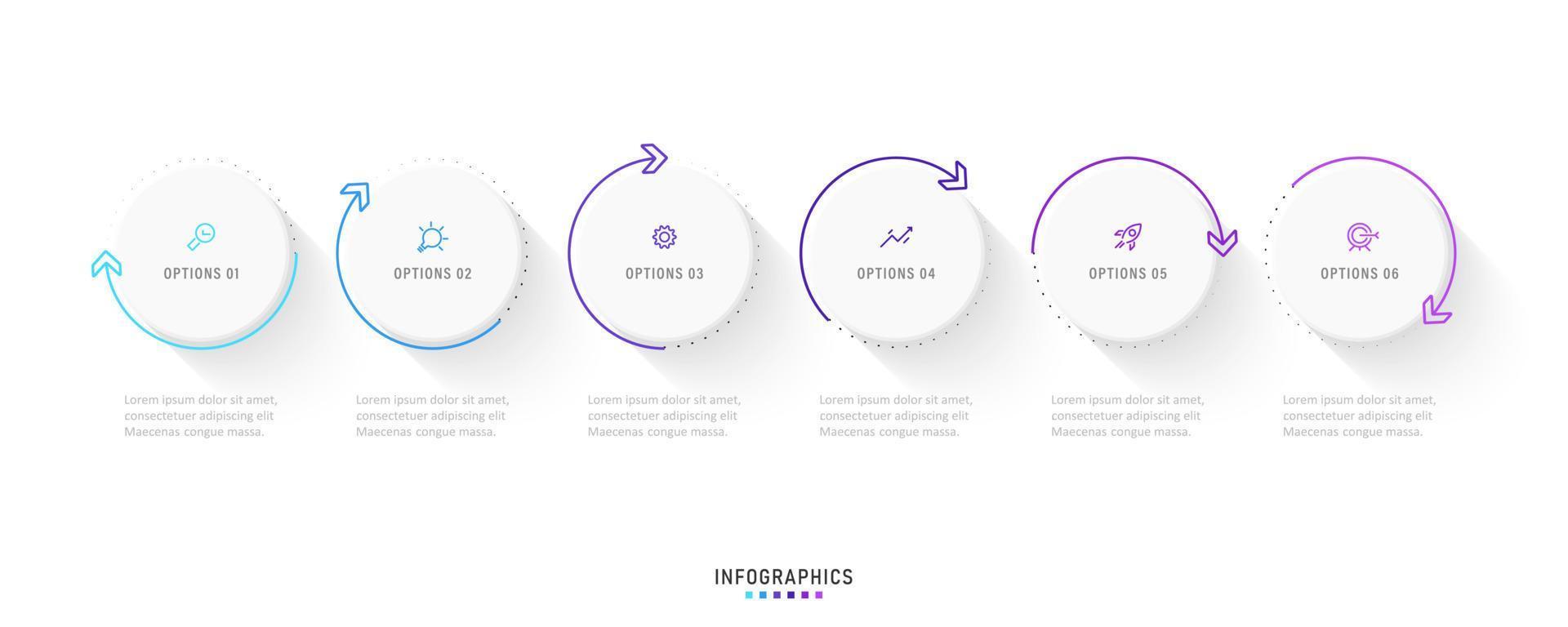 vector infographic labelontwerpsjabloon met pictogrammen en 6 opties of stappen. kan worden gebruikt voor procesdiagram, presentaties, workflowlay-out, banner, stroomschema, infografiek.