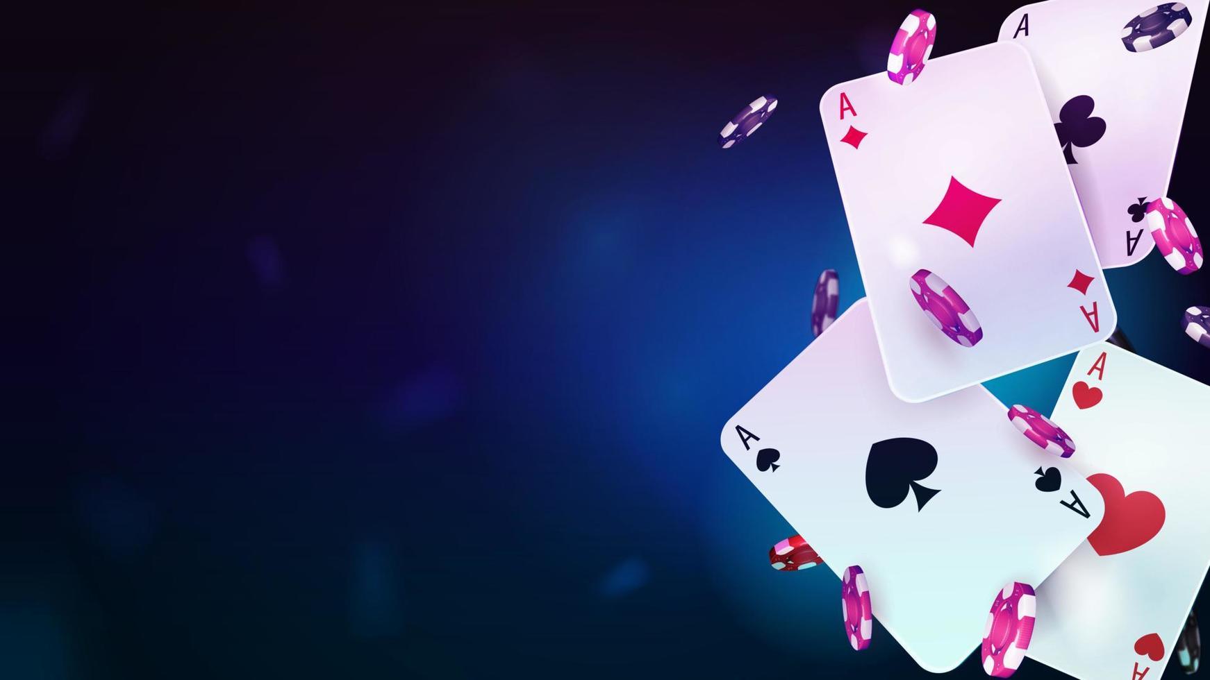 casino spelen kaarten met poker chips Aan blauw wazig achtergrond vector