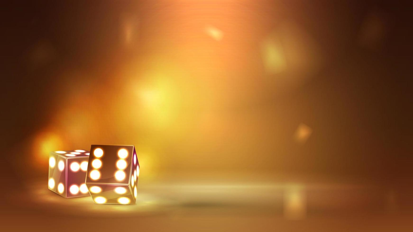 goud 3d casino Dobbelsteen in geel tafereel Aan wazig achtergrond vector