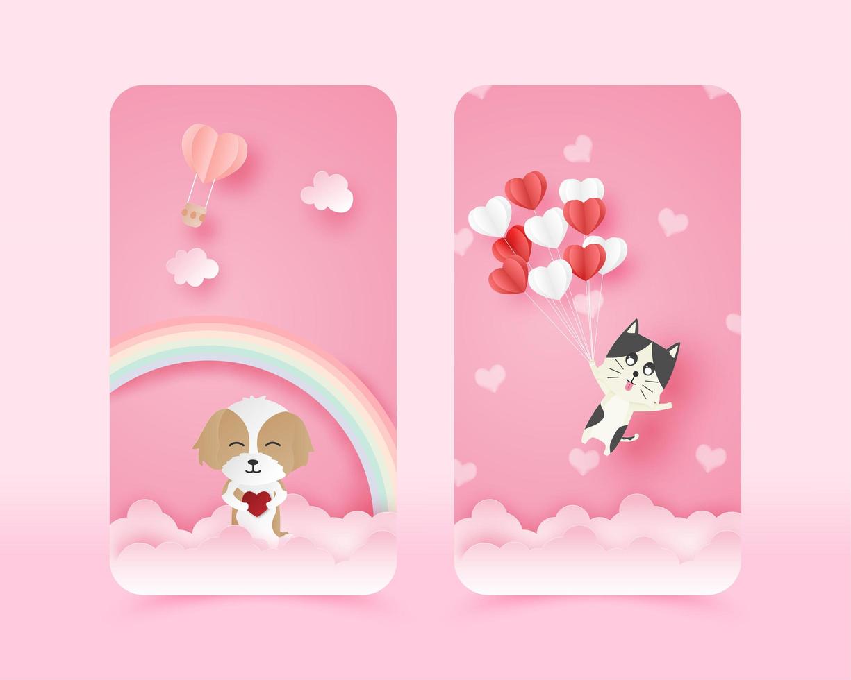 papert art valentijnsdieren mobiel behang set vector