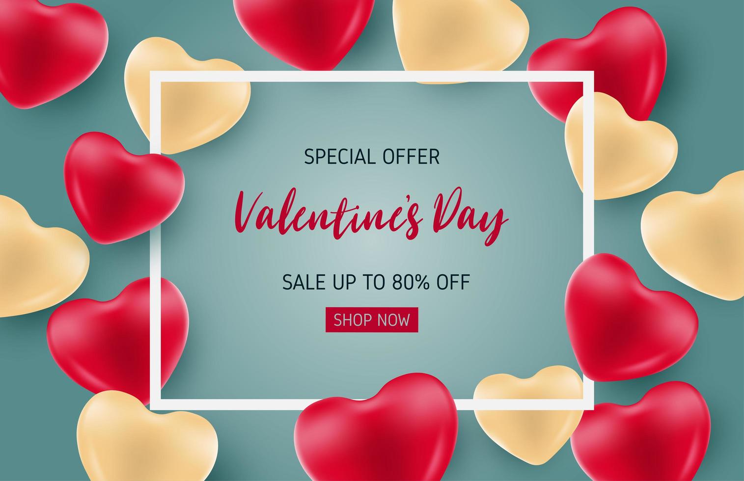 Valentijns verkoop poster met rode en gouden harten vector