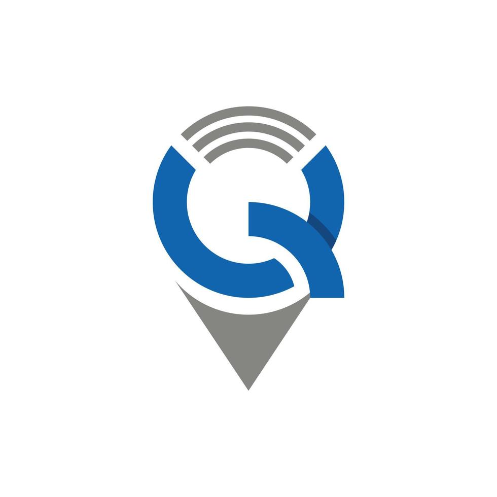brief q pin plaats modern technologie logo vector