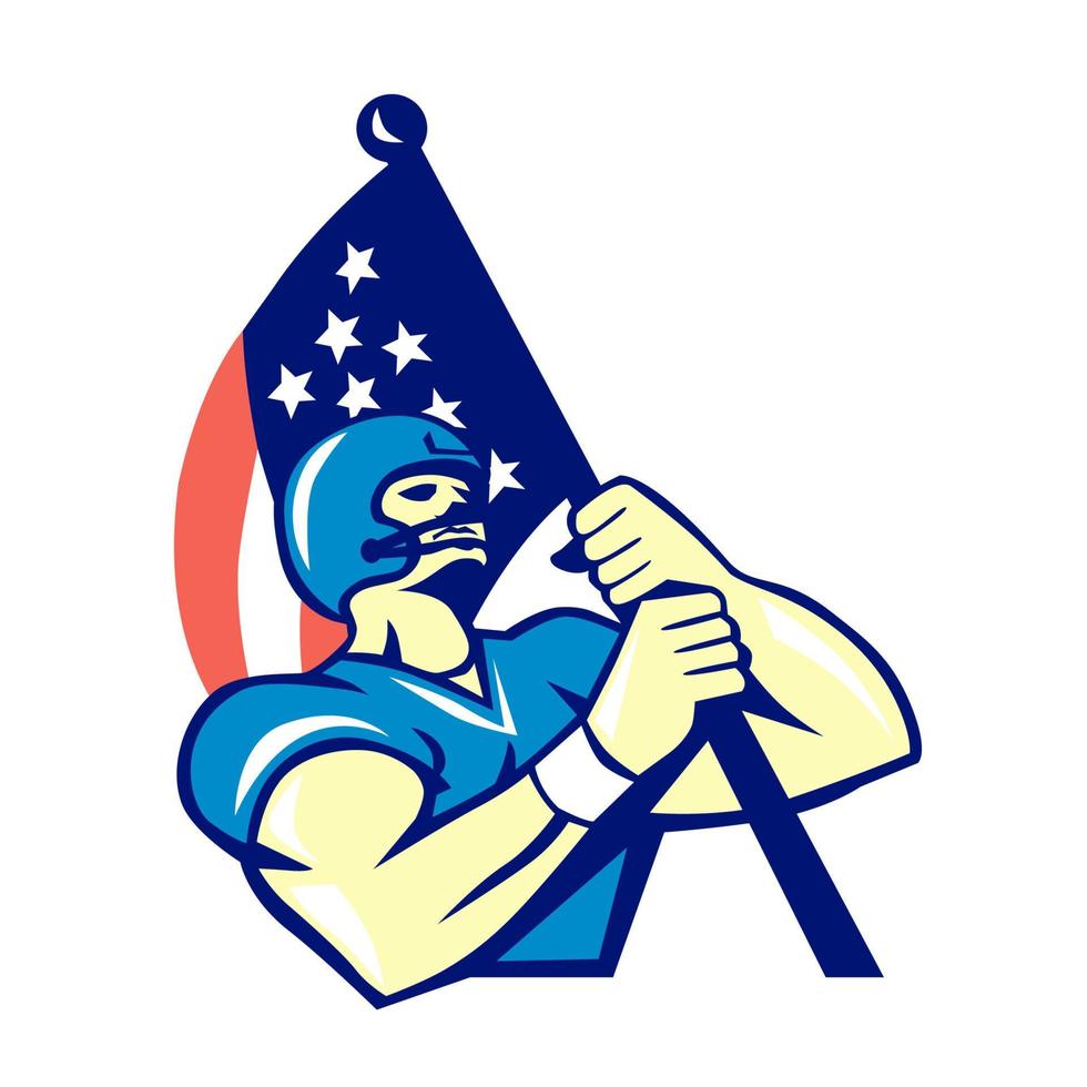 Amerikaans Amerikaans voetbal speler Holding vlag retro vector