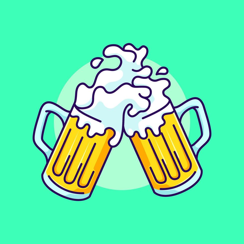 twee bril van bier geroosterd brood vector illustratie. plons van proost bier