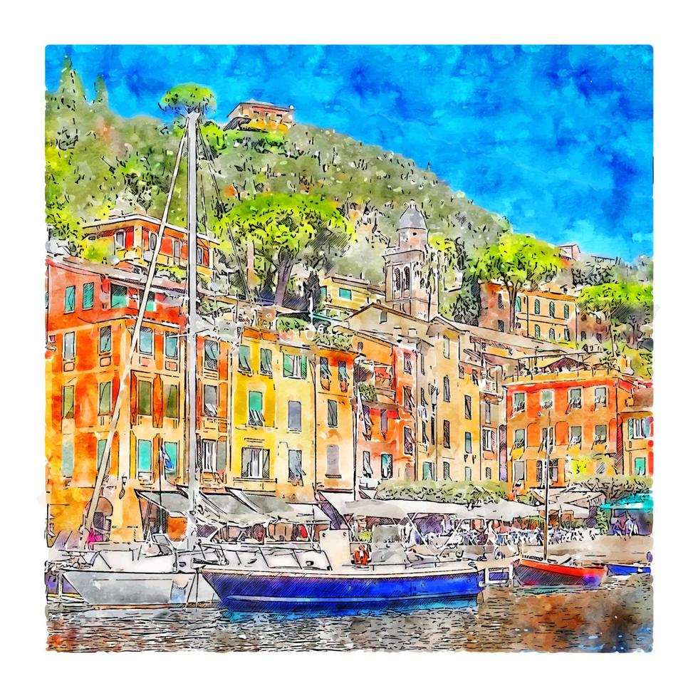 portofino italië aquarel schets hand getekende illustratie vector