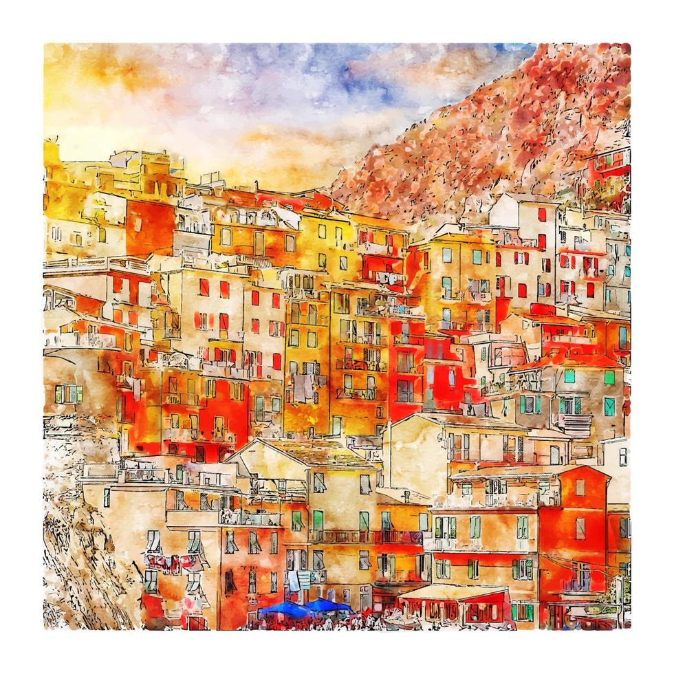 manarola cinque terre italië aquarel schets hand getekende illustratie vector