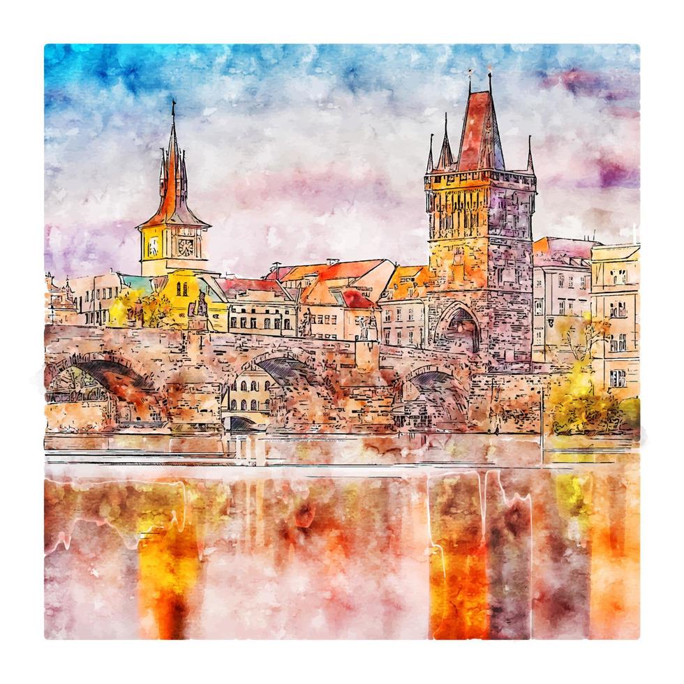 praag tsjechische republiek aquarel schets hand getekende illustratie vector