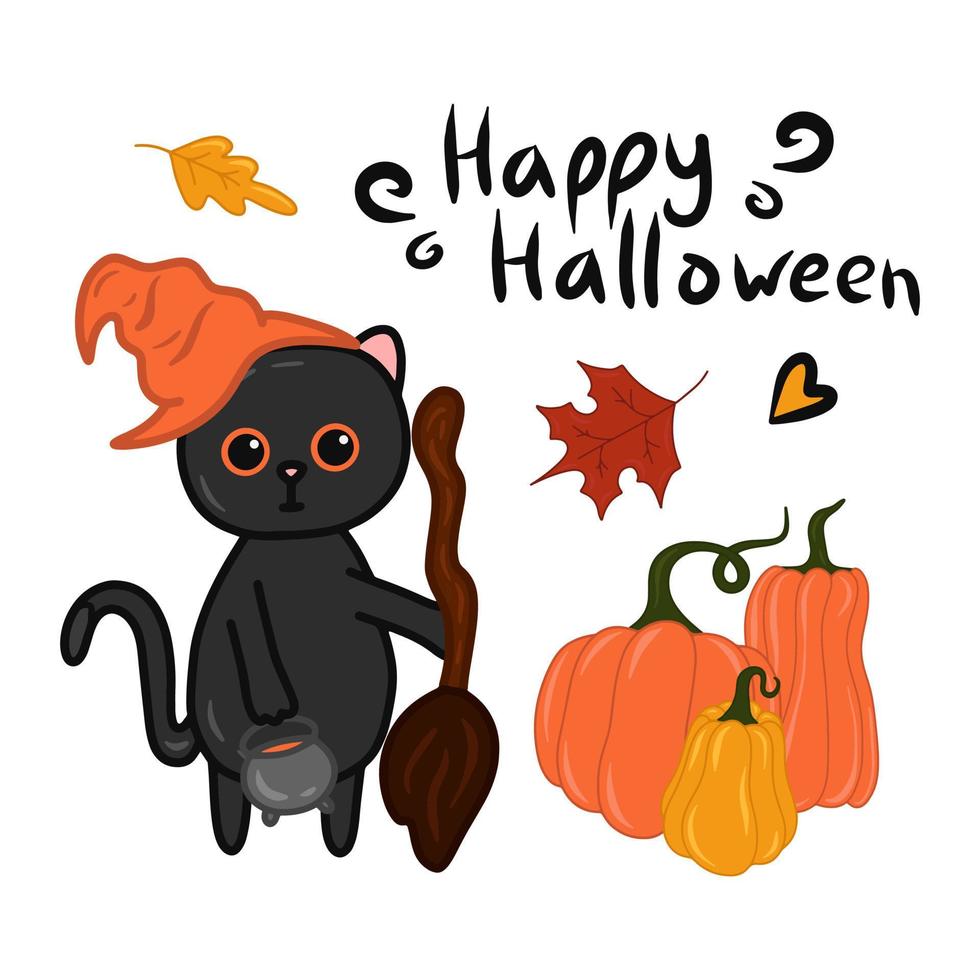 halloween kawaii kat met kostuum vector illustratie