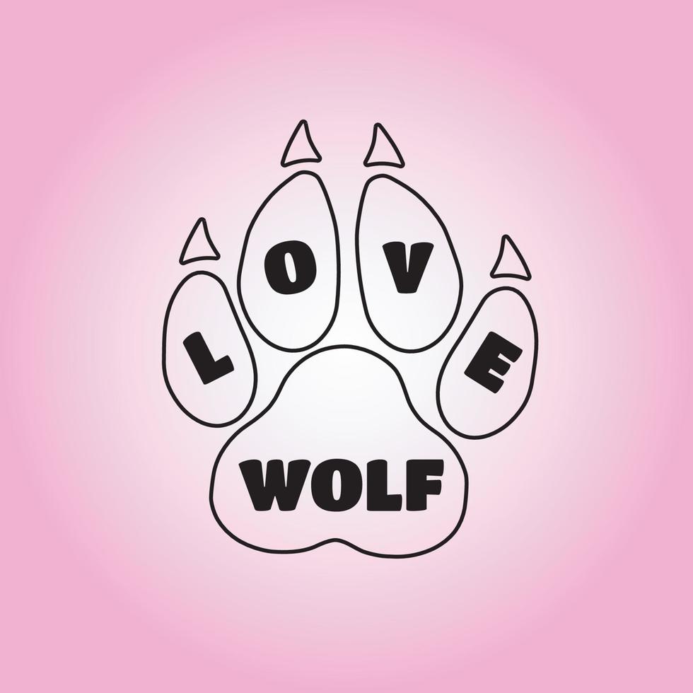 wolf poot logo met de woord liefde vector