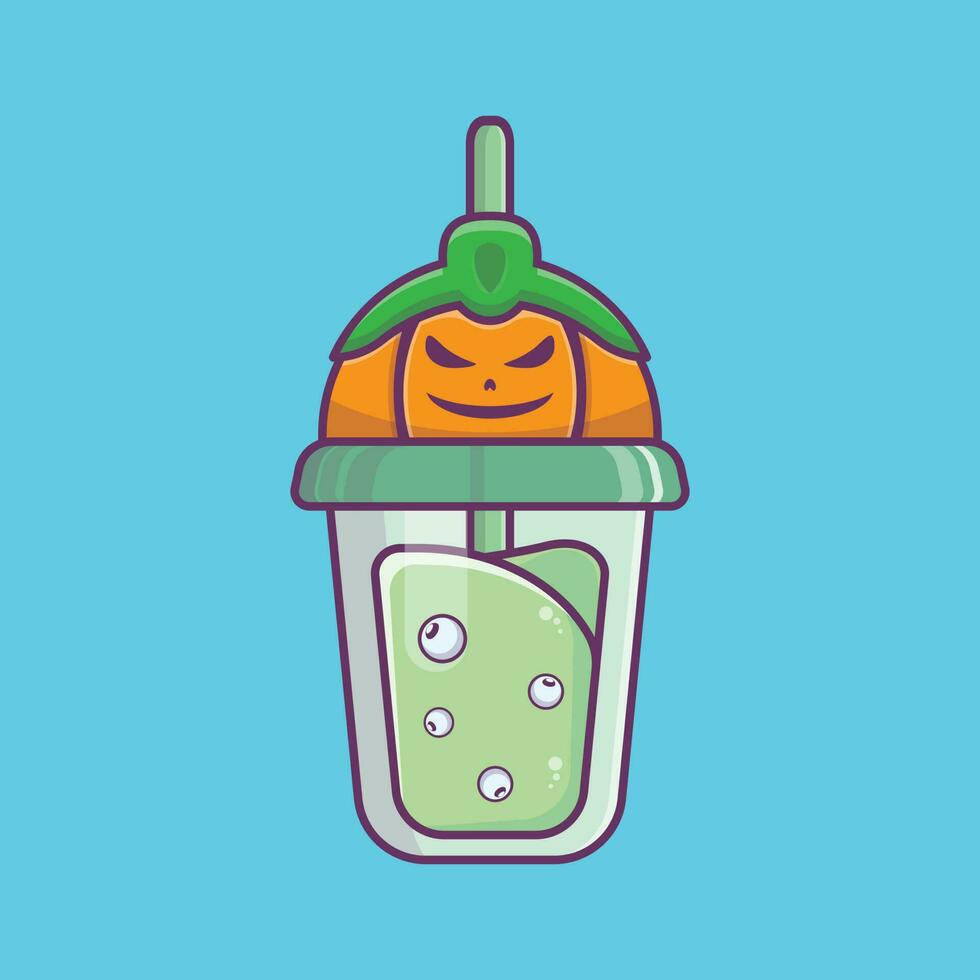 tekenfilm icoon illustratie van oogbol sap in een pompoen fles. halloween concept. gemakkelijk premie ontwerp vector