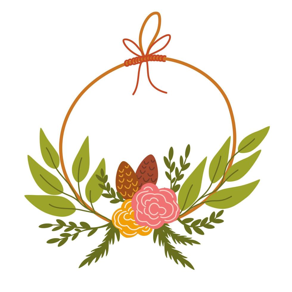 Kerstmis lauwerkrans. decor voor nieuw jaar Kerstmis en vakantie. krans met hulst bessen, maretak, pijnboom en Spar takken, kegels, lijsterbes bessen. hand- getrokken illustratie geïsoleerd Aan de wit achtergrond vector