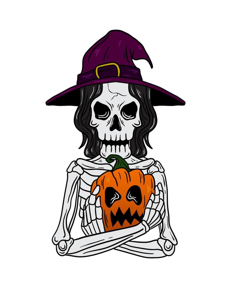 schedel witcher en de pompoen halloween vector
