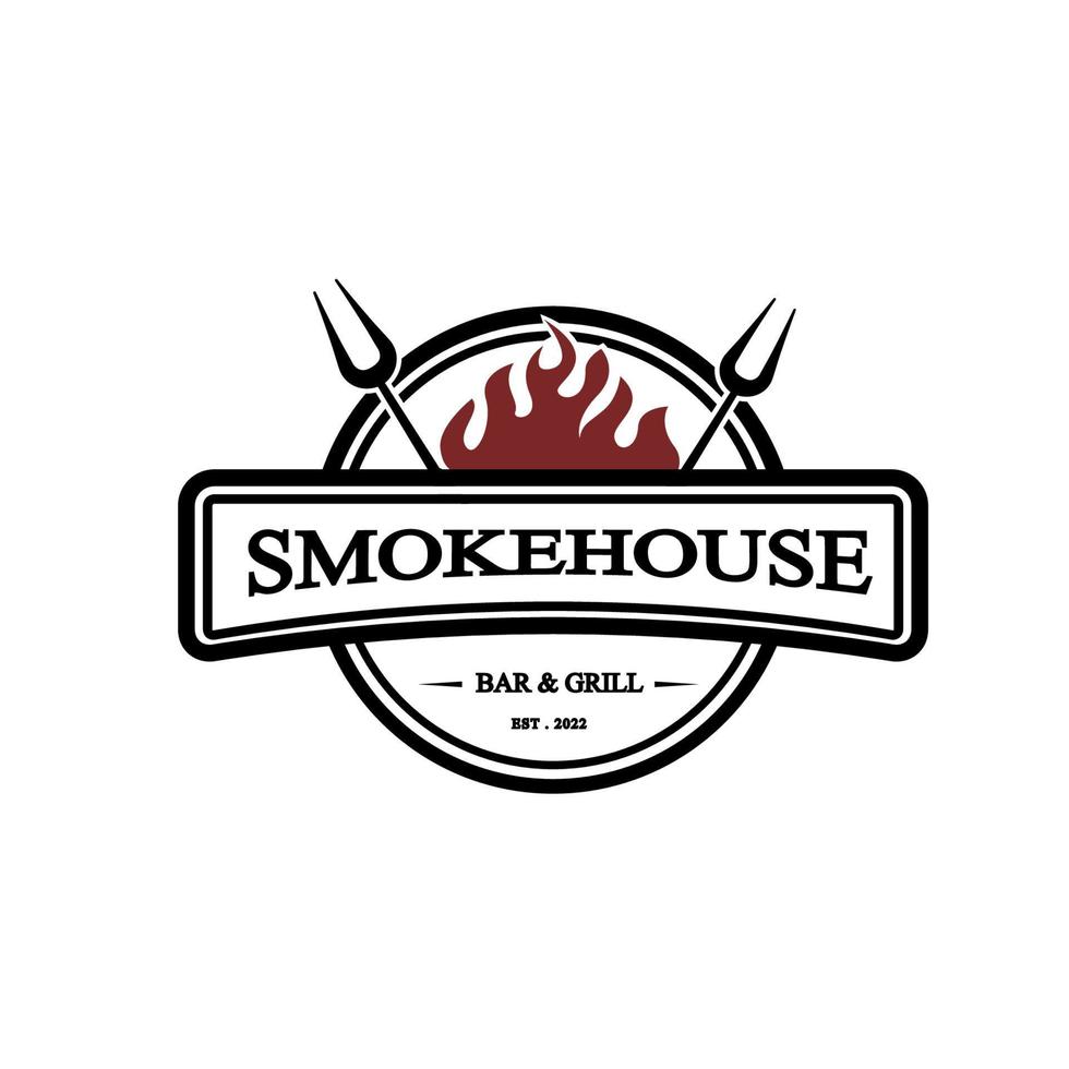 rook huis wijnoogst logo concept. logo van barbecue, grill, rook huis met brand vlam postzegel sjabloon. vector illustratie