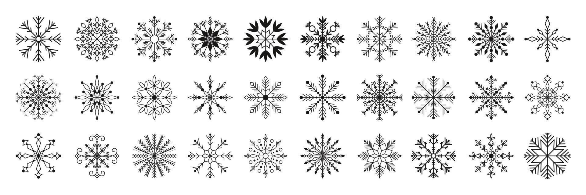 hand- getrokken reeks van Kerstmis lijn kunst sneeuwvlok. nieuw jaar wit ijs kristal illustratie. abstract tekening tekening winter symbool. Kerstmis logo teken vector