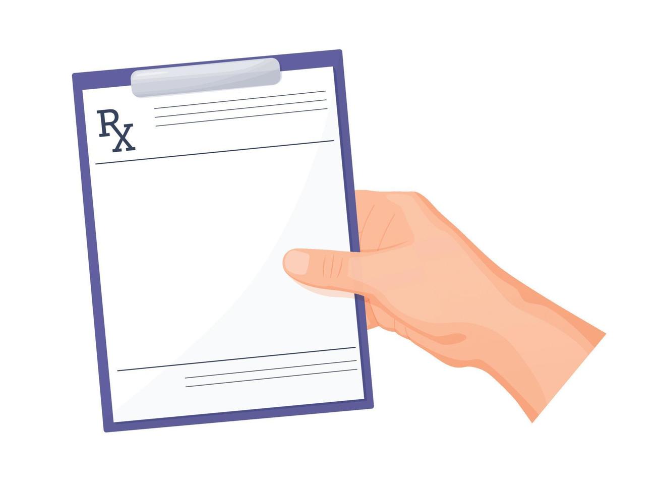 rx het formulier. blanco rx voorschrift in hand. medisch recept van dokter naar geduldig. vector