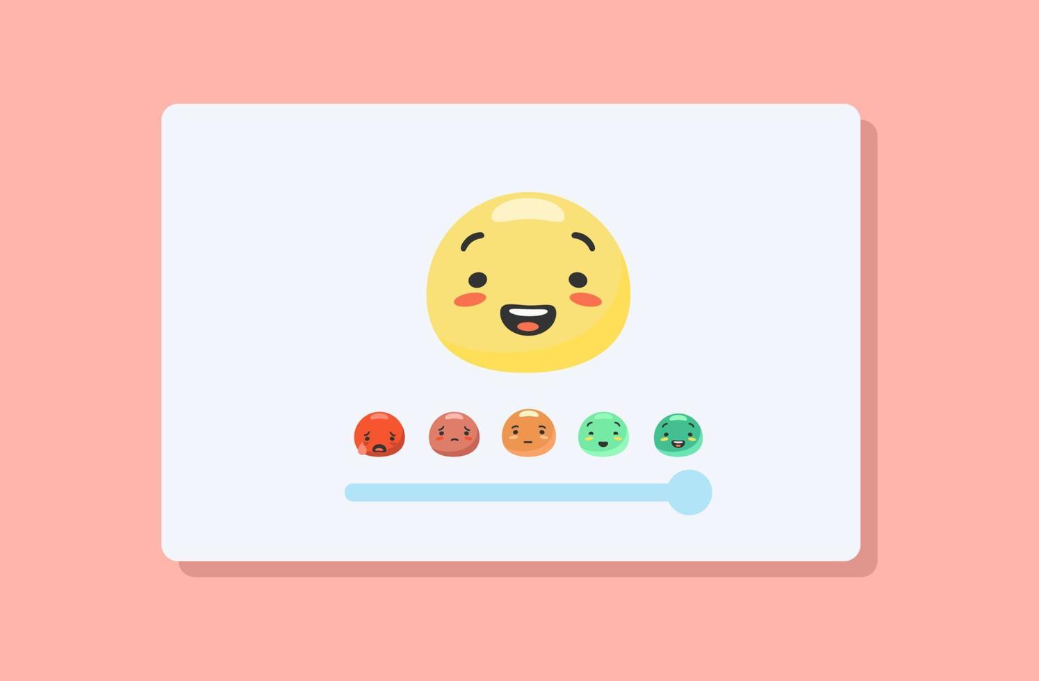 schuif voor gekleurde emoties. emoji gebruiker terugkoppeling met emotie beoordeling gelukkig groen glimlachen en van streek rood huilen. vector