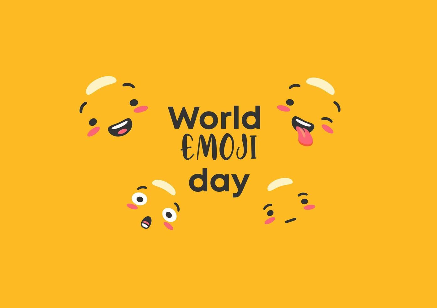 wereld emoji dag. emoticons karakter contouren Aan geel achtergrond blij boodschapper en verdrietig gezichten uitdrukking. vector