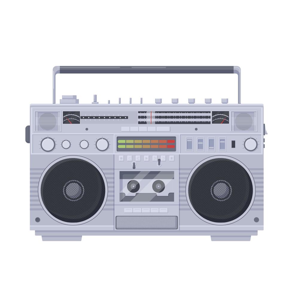 retro boombox cassette. oud portable single cassette opnemer scherp met kleur vector equalizer gebouwd radio twee luidsprekers knop afstemmen bas geluid opname spelen muziek- symbool van oud school- jaren 80.