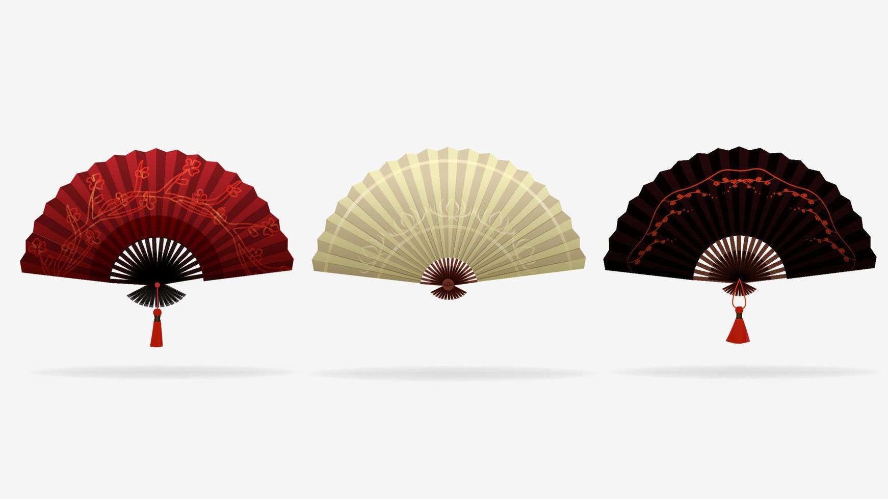 Aziatisch elegant fans. Chinese, Japans mooi ventilator in rood, wit en zwart kleuren. kleurrijk illustratie van oosters mode.traditioneel festival symbool. vector