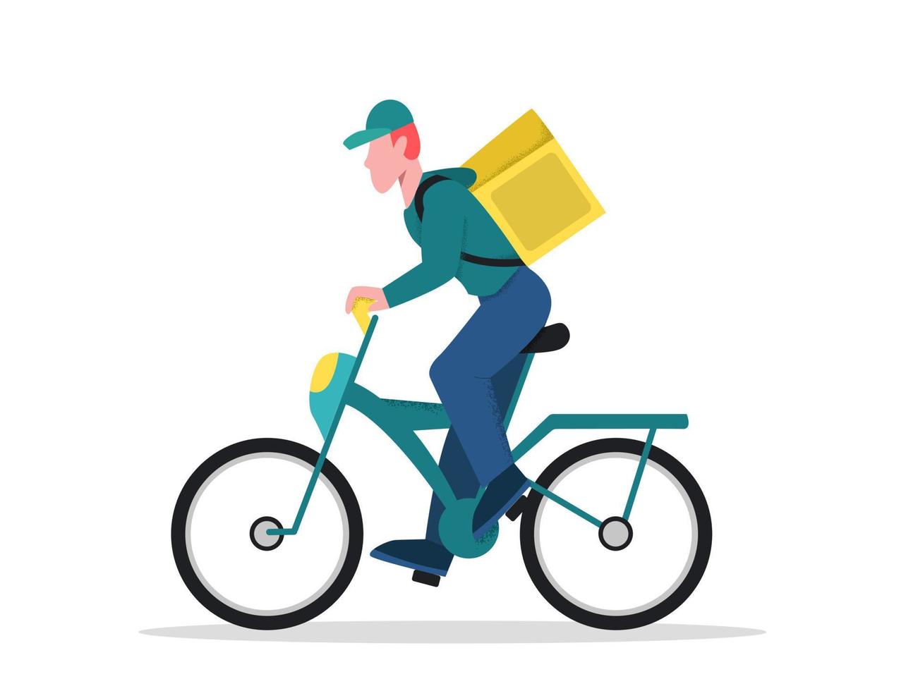 voedsel onderhoud levering Mens rijden Aan fiets kant visie geïsoleerd Aan wit. mannetje tekenfilm karakter in uniform werken Bij snel en vrij pakket Verzending vector vlak illustratie