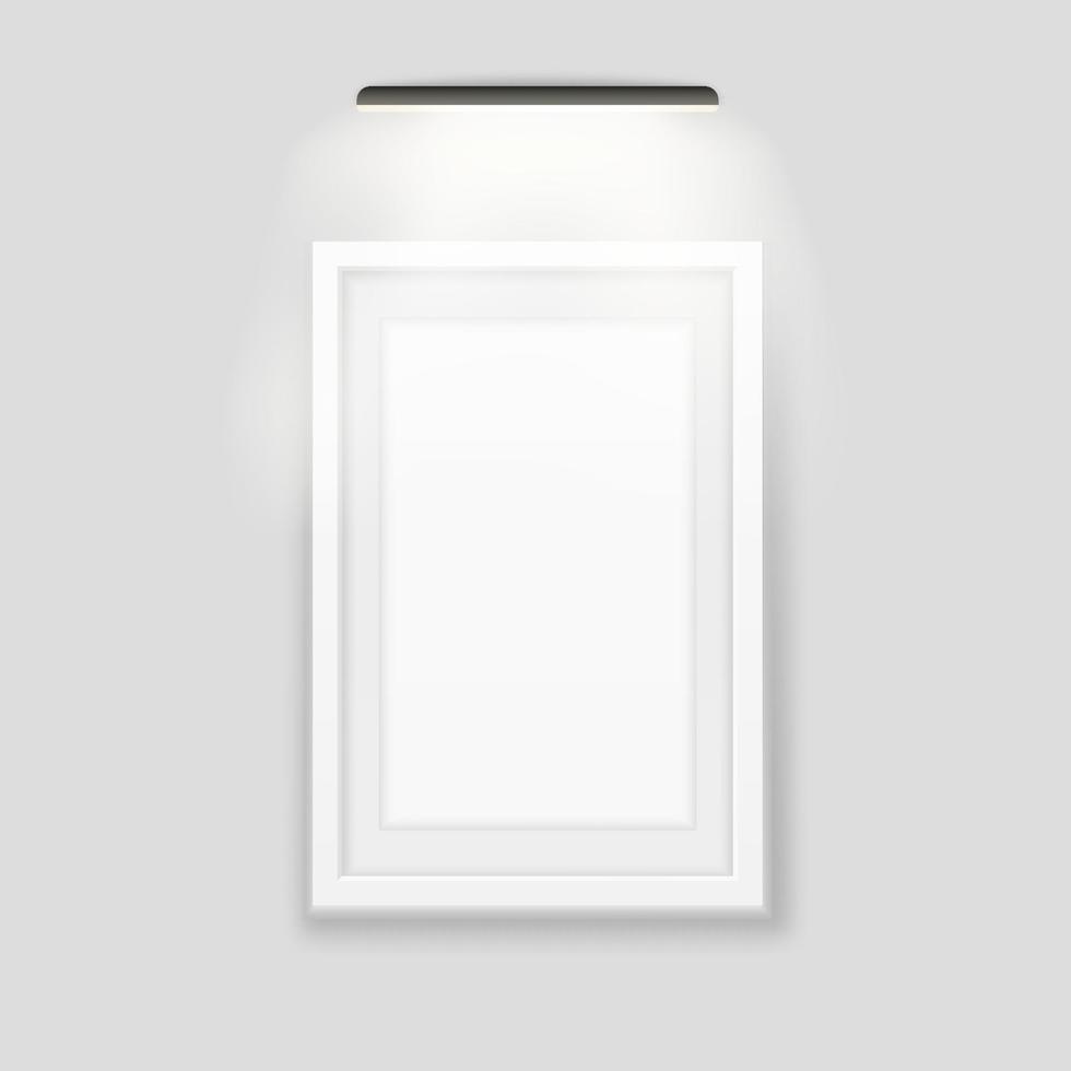 wit foto kader verlicht sjabloon. realistisch banier met zwart LED lamp Aan top vector