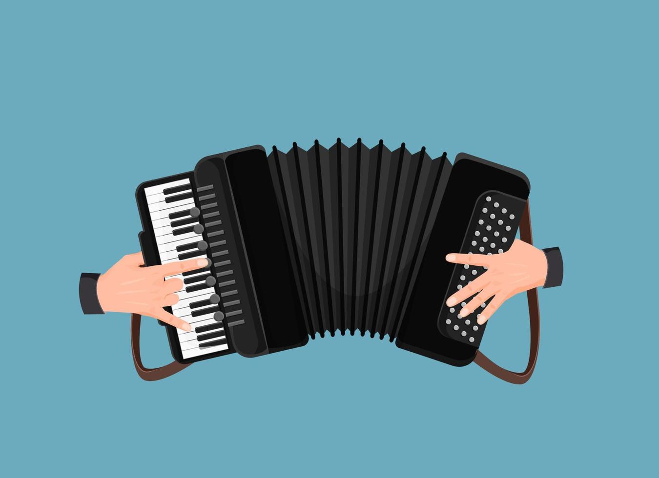 handen Speel accordeon. traditioneel zwart toetsenbord instrument voor retro jazz- en mooi melodie in klassiek vector ritme.