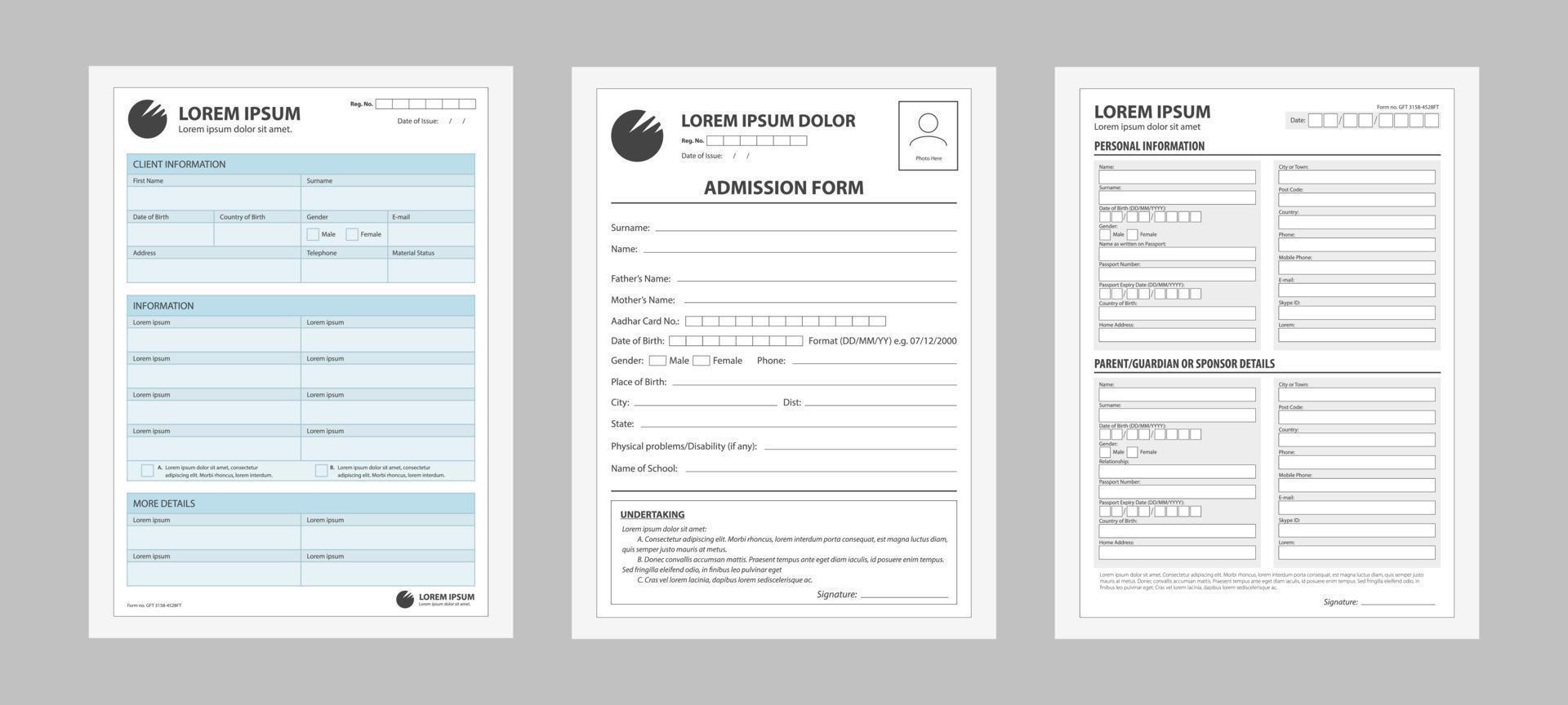 toepassing het formulier set. bereid vormen voor registreren vulling persoonlijk gegevens bedrijf contract voor binnengaan werk. vector