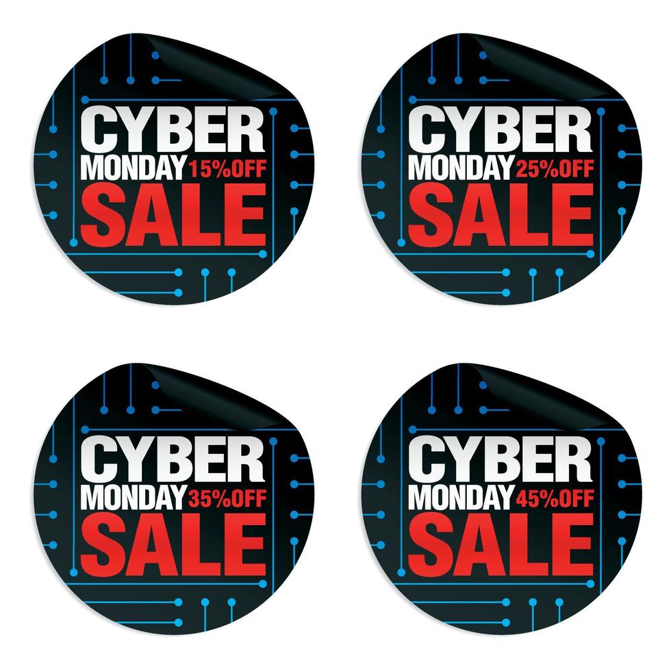 cyber maandag uitverkoop stickers reeks 15, 25, 35, 45 uit vector