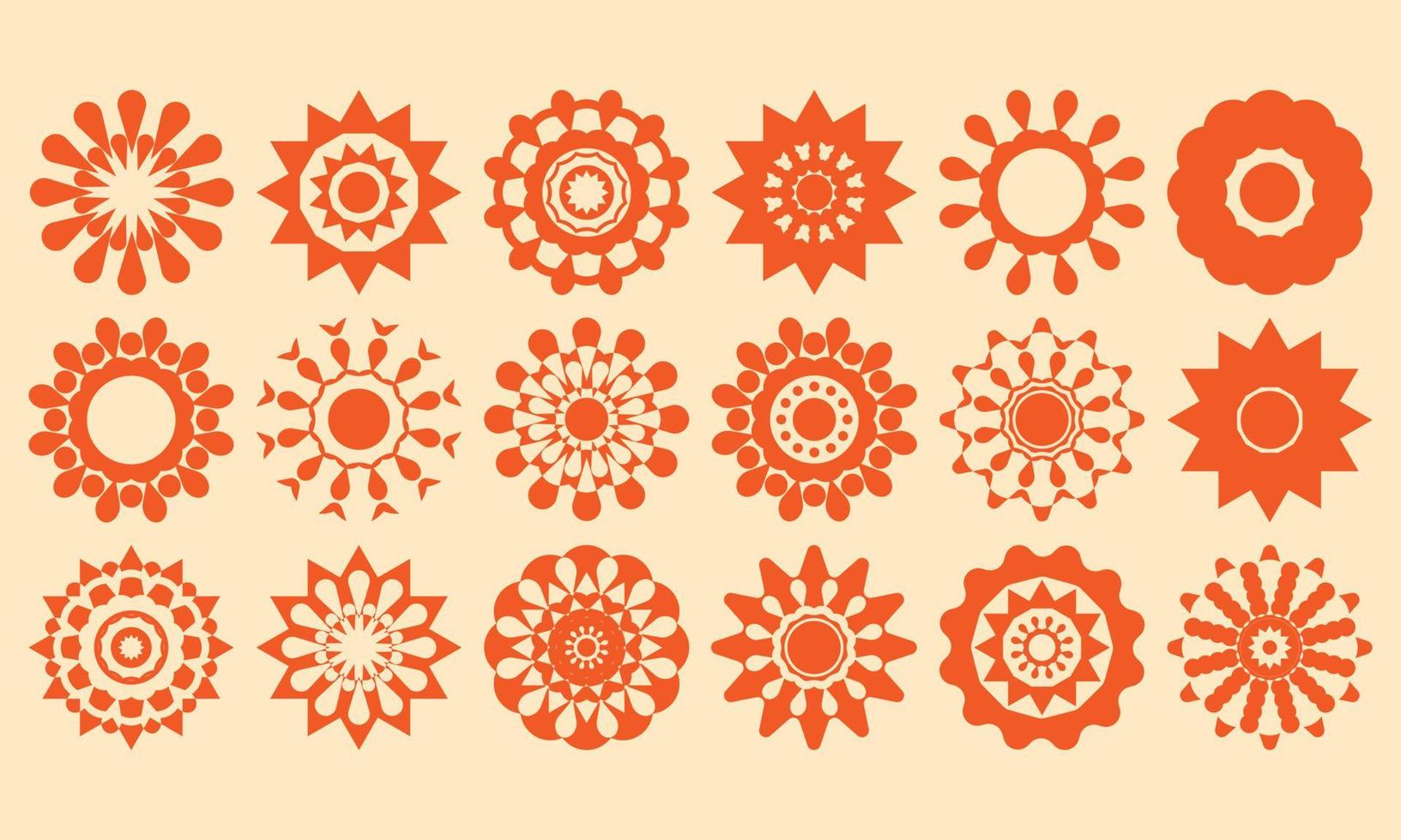 ronde mandala kunst icoon reeks in oranje kleur icoon logo vector