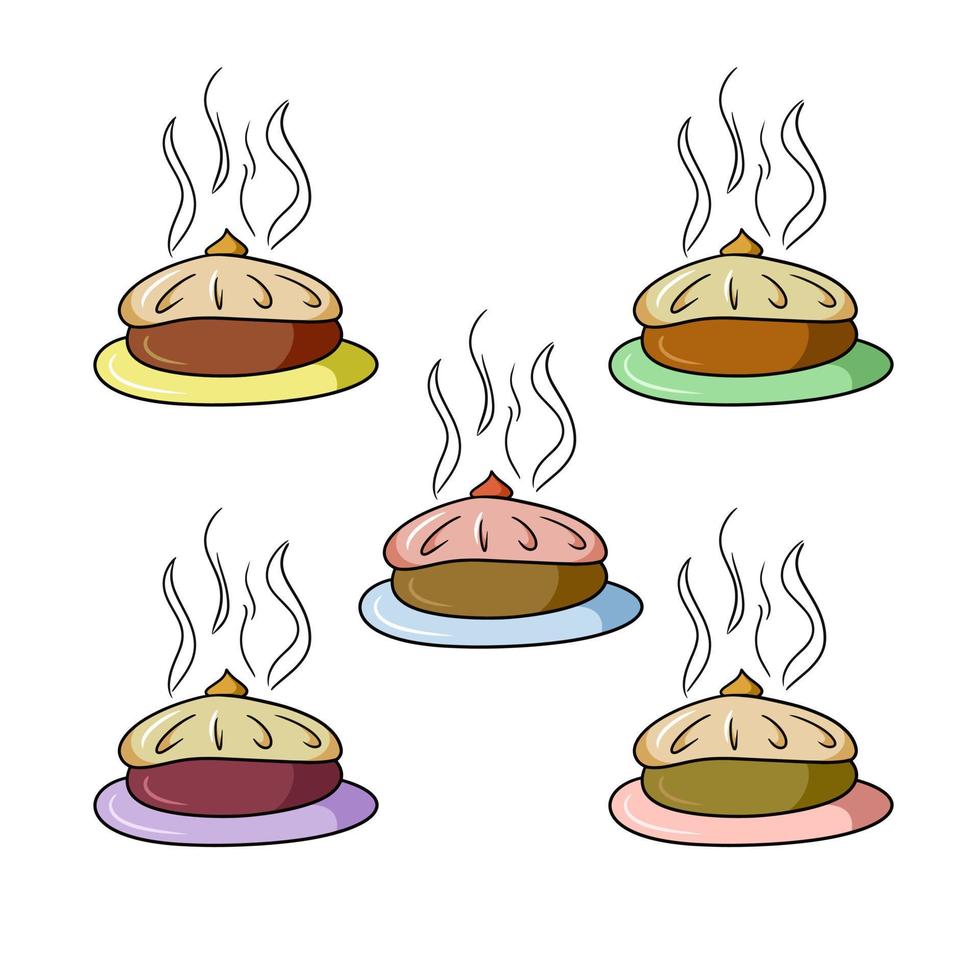 een reeks van gekleurde pictogrammen, heerlijk heet herfst taart met fruit vulling, pompoen taart, vector illustratie in tekenfilm stijl Aan een wit achtergrond