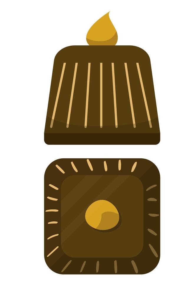 chocola snoepjes. de snoepgoed zijn plein gevormd. visie van bovenstaande. kant visie. vlak vector illustratie Aan wit achtergrond.