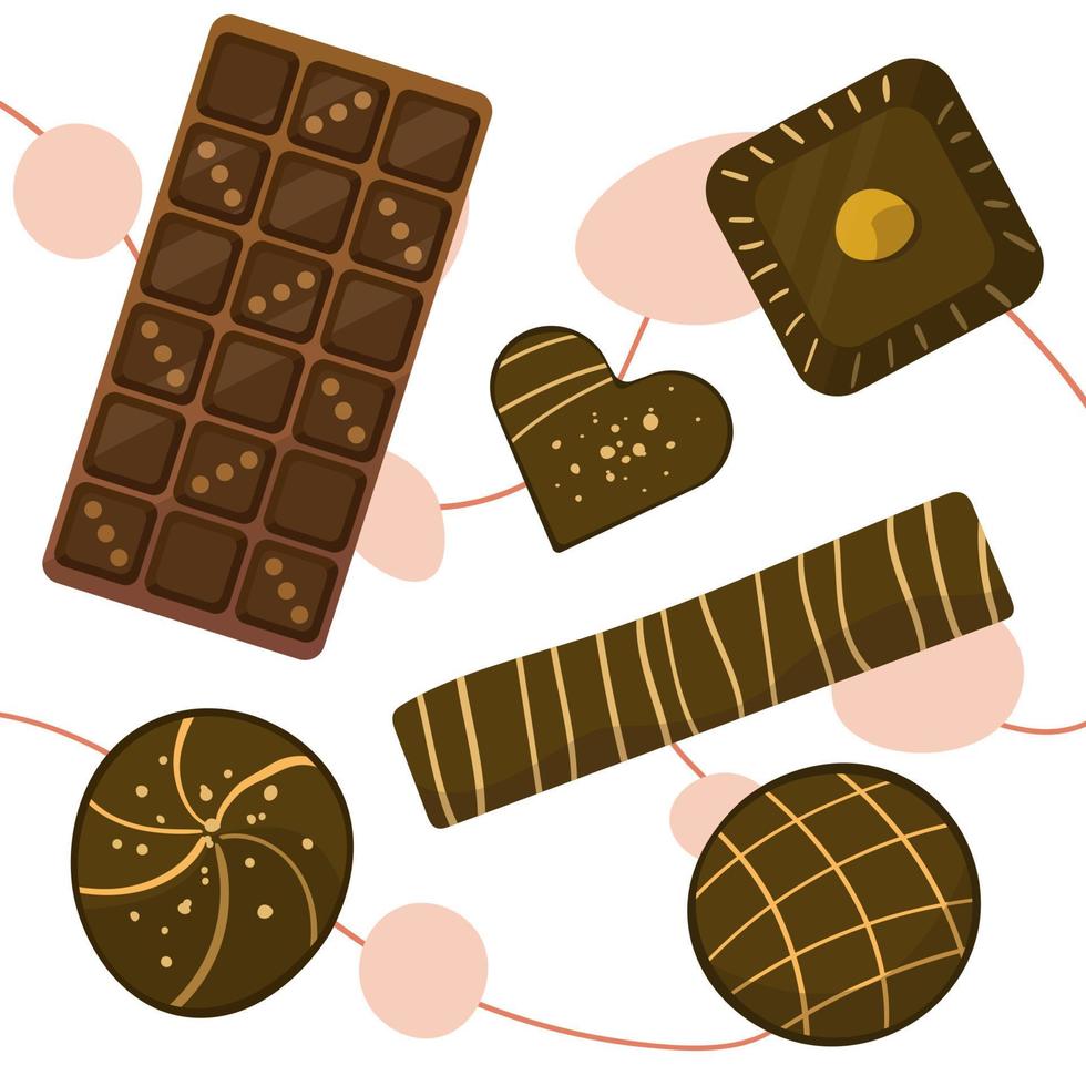 chocola snoep in verschillend vormen. reeks van vector afbeeldingen. chocola snoepgoed. vlak illustraties Aan een wit achtergrond.