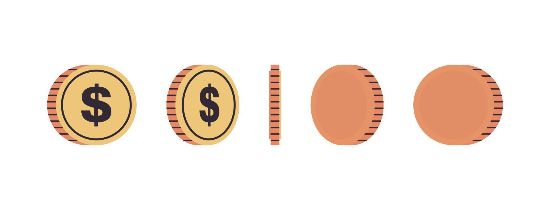 Internationale valuta munten en goud munten Bij verschillend agles van omwenteling concept vol lengte vlak vector illustratie.
