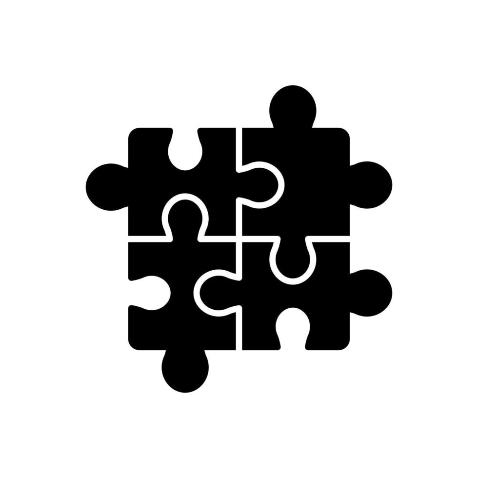 puzzel oplossen probleem zwart silhouet icoon Aan wit achtergrond. samenspel oplossing zwart pictogram. decoupeerzaag vorm bij elkaar passen stukken combinatie icoon. geïsoleerd vector illustratie.