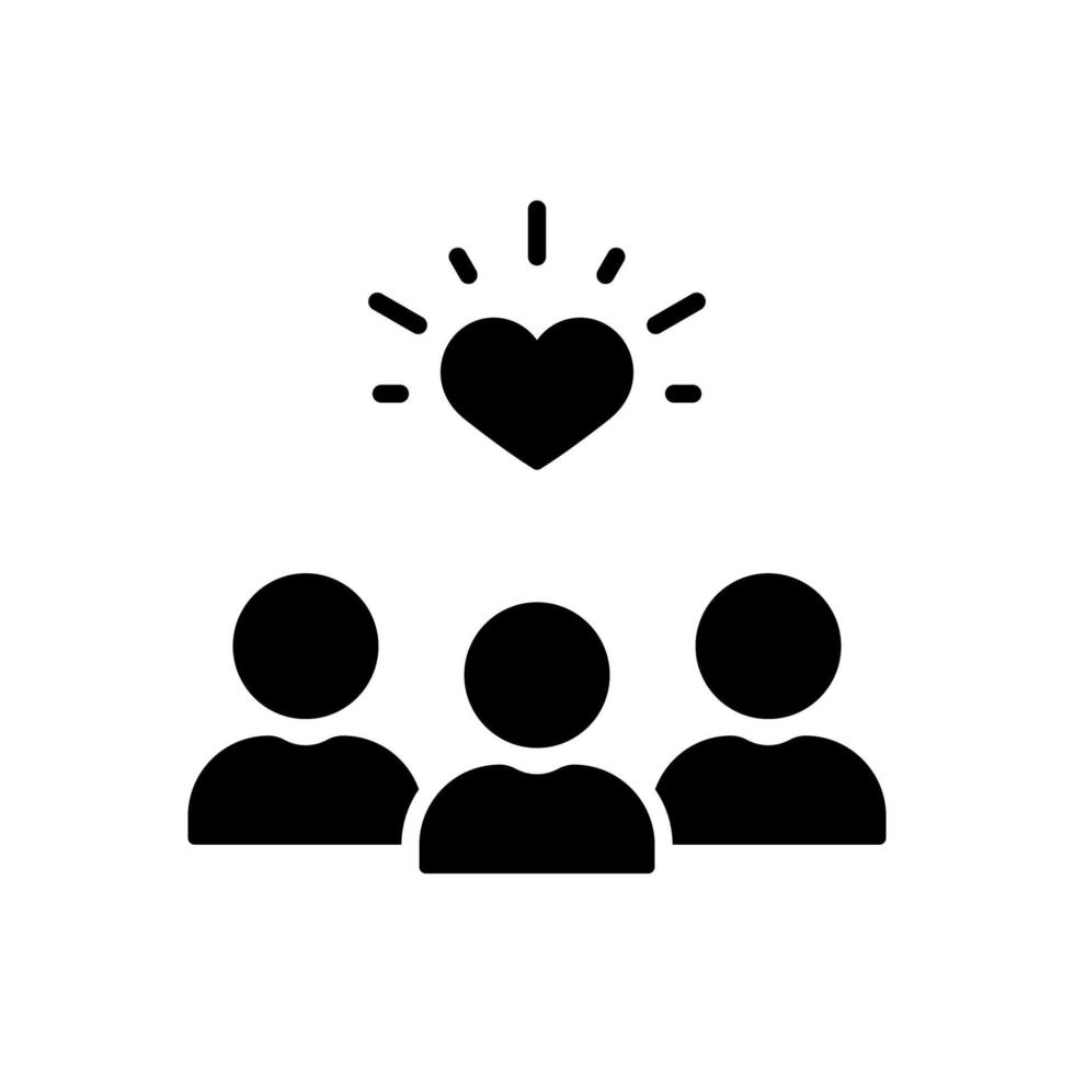 werknemer retentie werk zorg silhouet icoon. klant loyaliteit programma zwart icoon hart symbool. klant bedrijf onderhoud ondersteuning bijstand pictogram. geïsoleerd vector illustratie.
