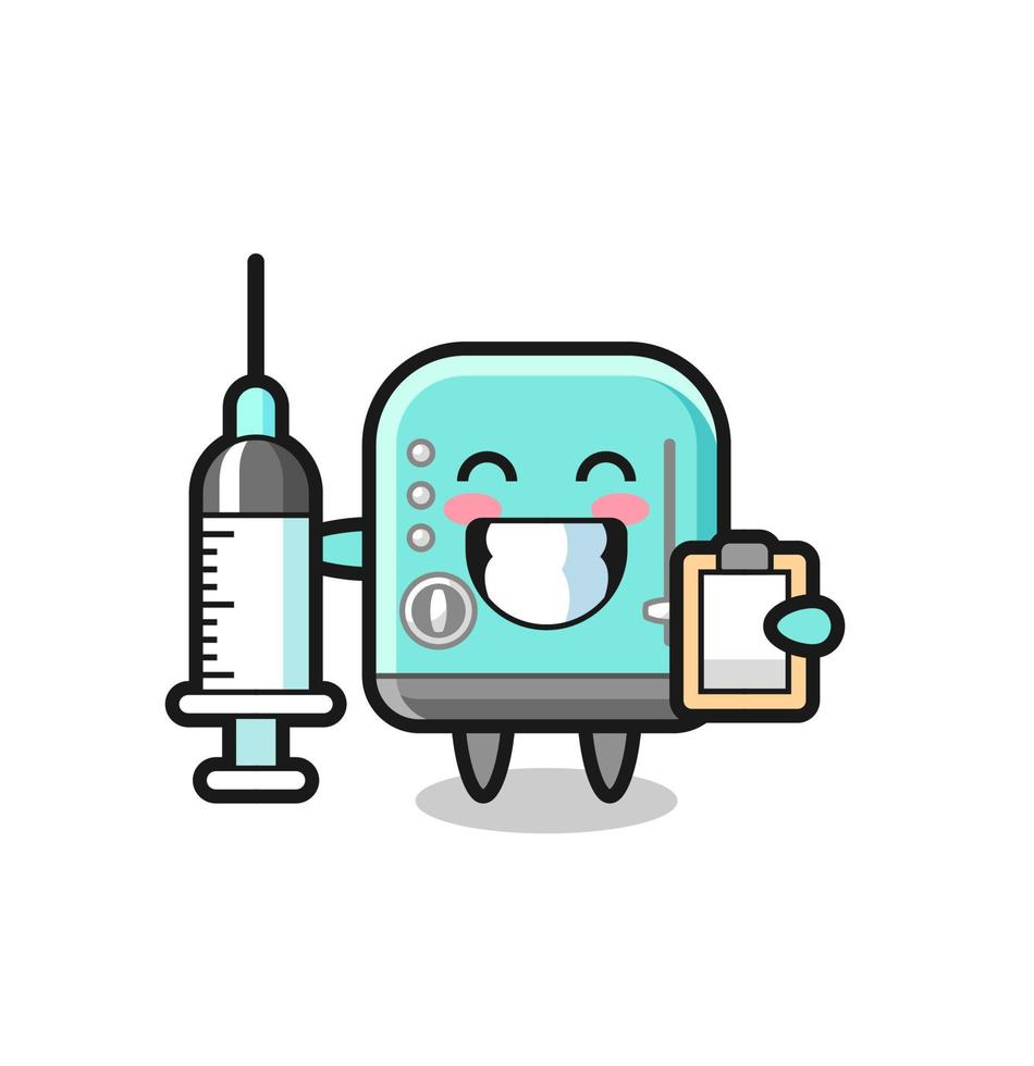 mascotte illustratie van tosti apparaat net zo een dokter vector