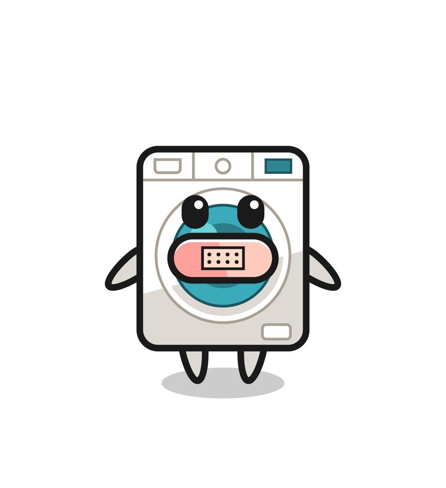 tekenfilm illustratie van het wassen machine met plakband Aan mond vector