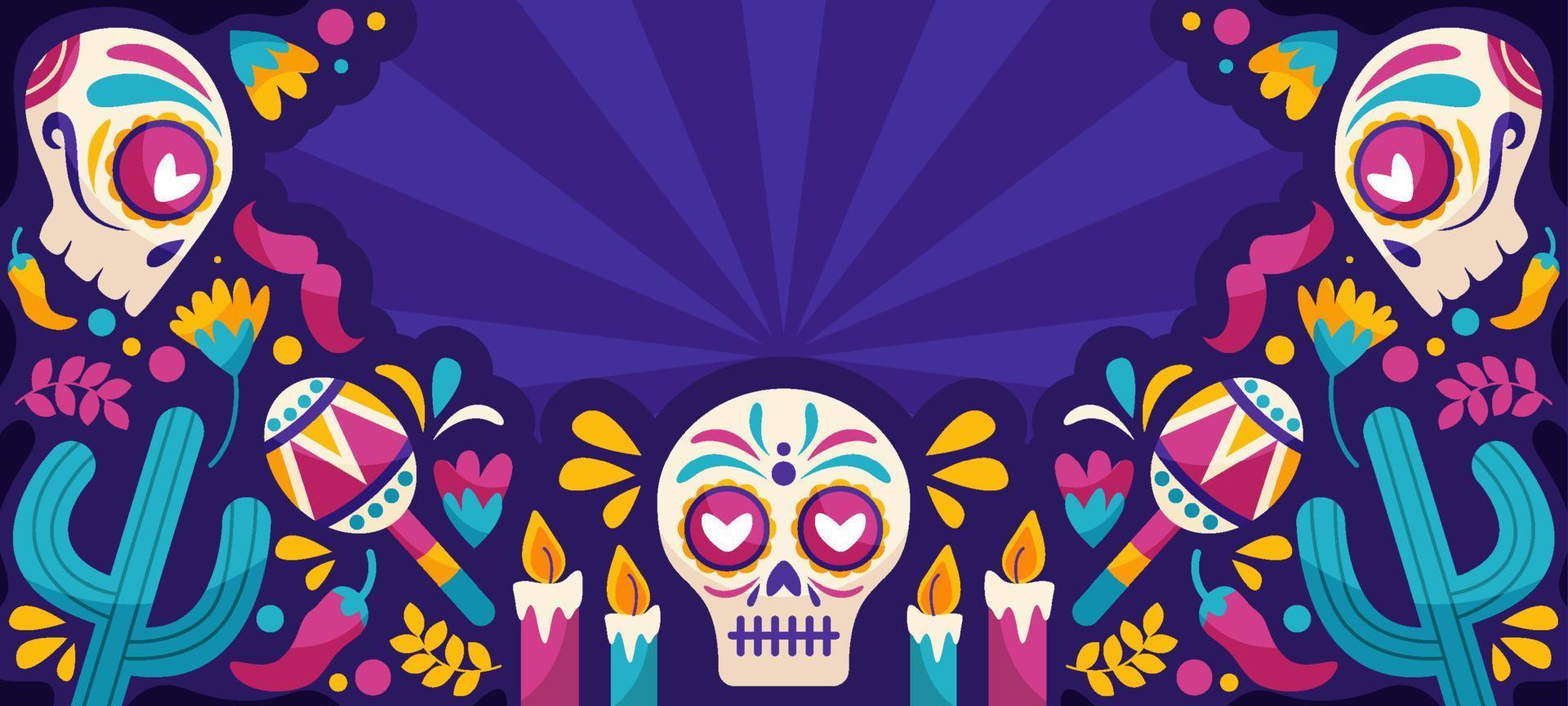 dia de Muertos festival achtergrond met suiker schedel vector